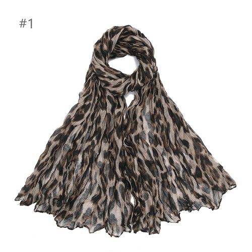 Cross-border Breathable Voile Wrinkle Print Classic Leopard Print Crushed Twist Women's Baotou Scarf Silk Scarf One Piece Dropshipping