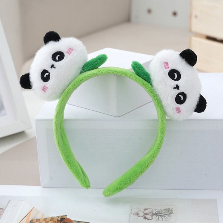 FG100 - Tiara de cabelo panda de folha de bambu, dupla face, verde