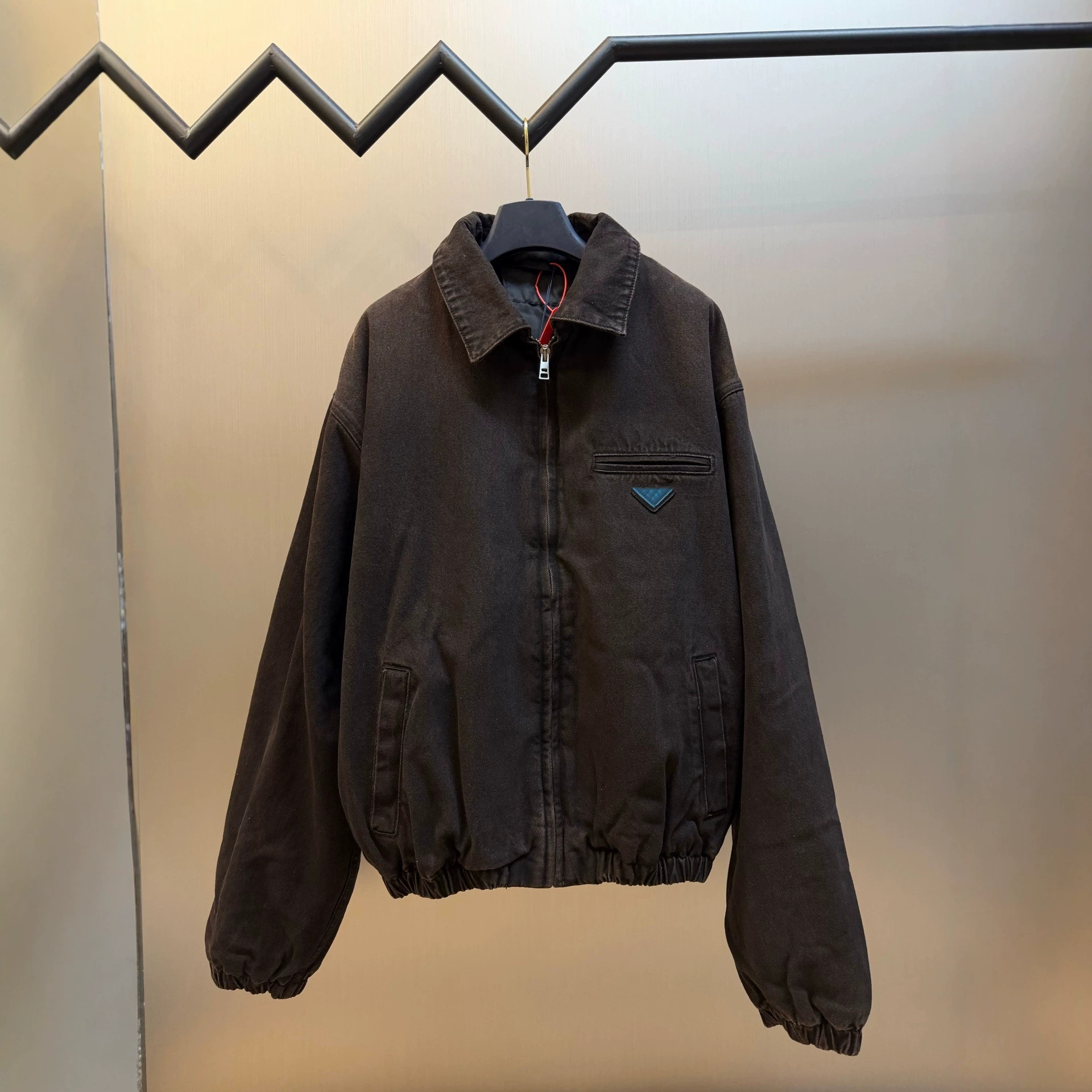 正确版原标现货P家秋冬三角标洗水单宁棉服飞行夹克外套男款