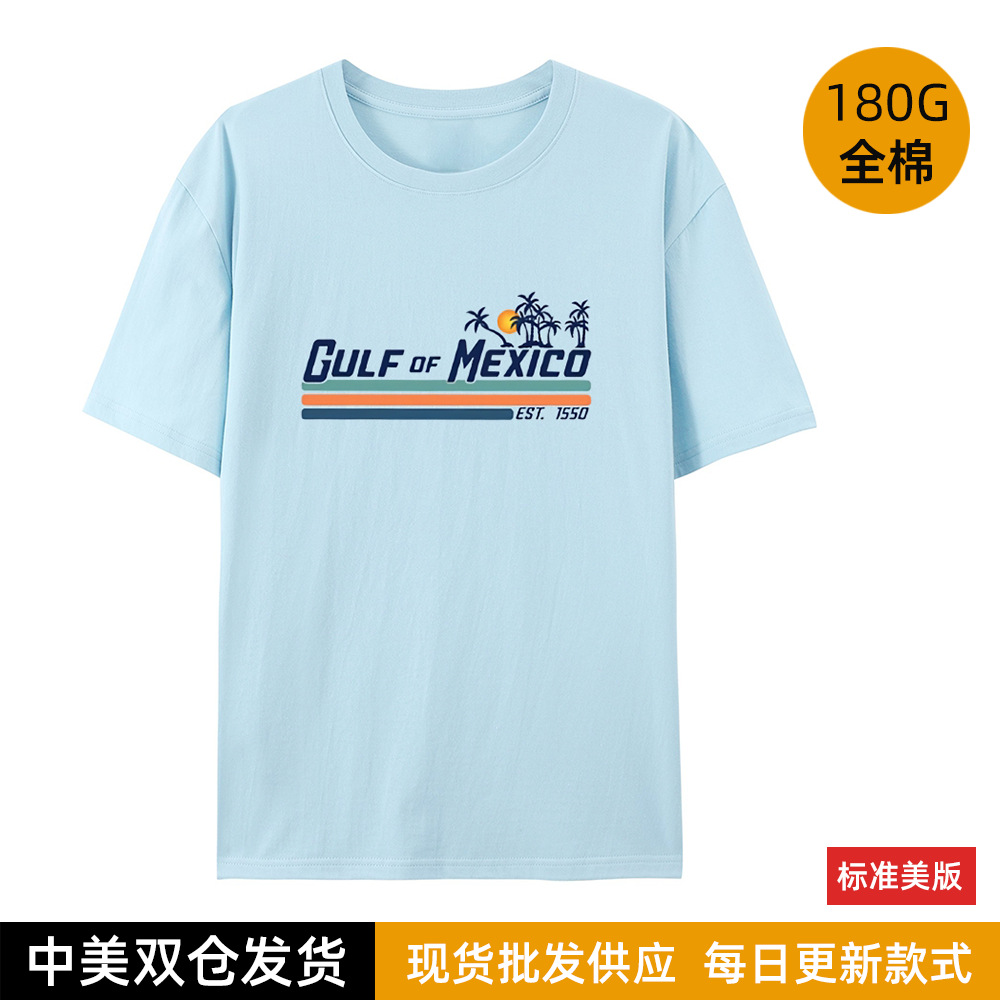 EBAY热销新款CULF OF MEXICO落日海滩度假风女装纯棉宽松圆领T恤