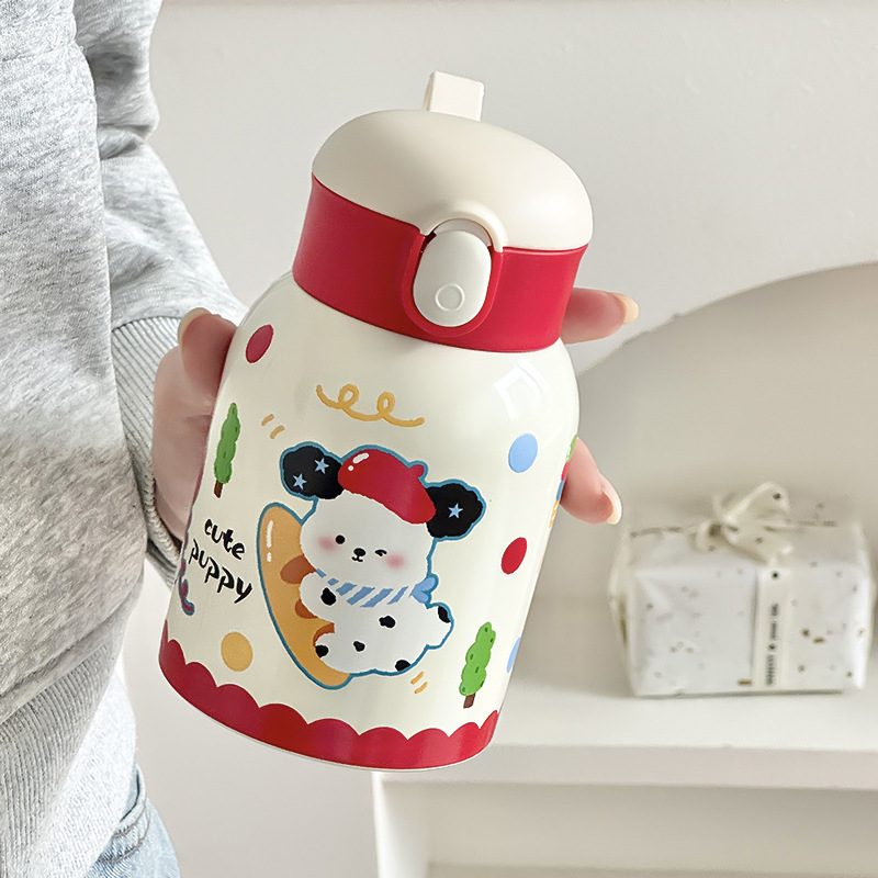 Gran capacidad de dibujos animados niños adorables 316 tazas de acero inoxidable para mujeres alto valor de mano mano paja taza de rebote