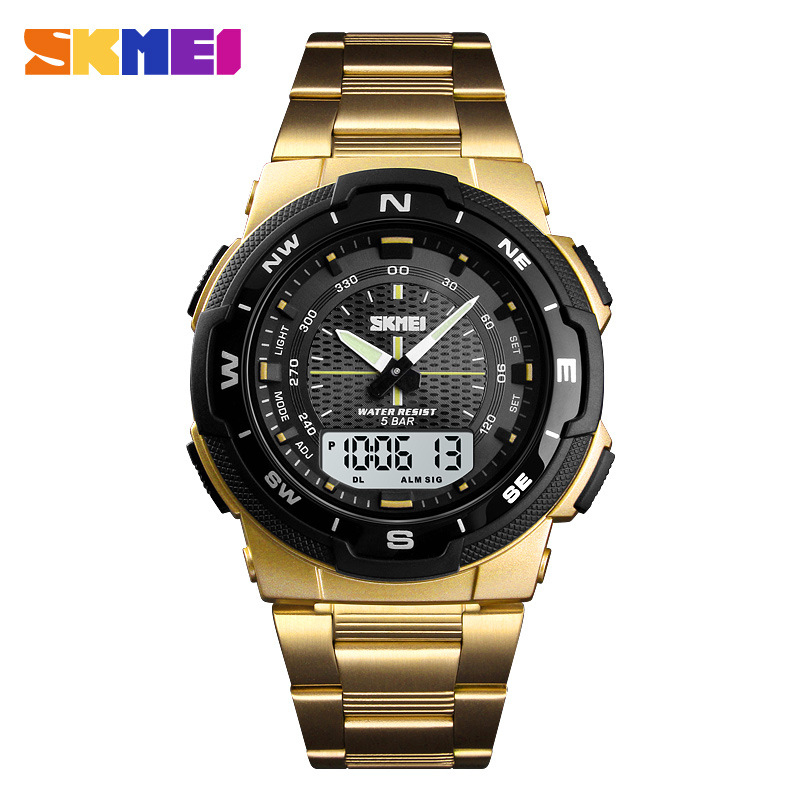 Skmei correa de acero transfronteriza estudiante doble pantalla reloj electrónico skmei moda al aire libre multifuncional reloj deportivo para hombre