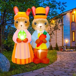 Cross-border Amazon explosion Easter inflatable retro couple rabbit LED luminous outdoor air cartoon decoration