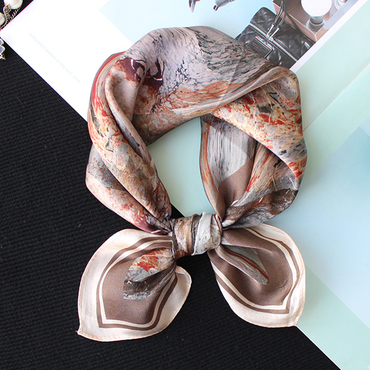 新款大理石花纹韩版53cm真丝丝巾小方巾女春秋桑蚕丝装饰百搭丝巾|ms