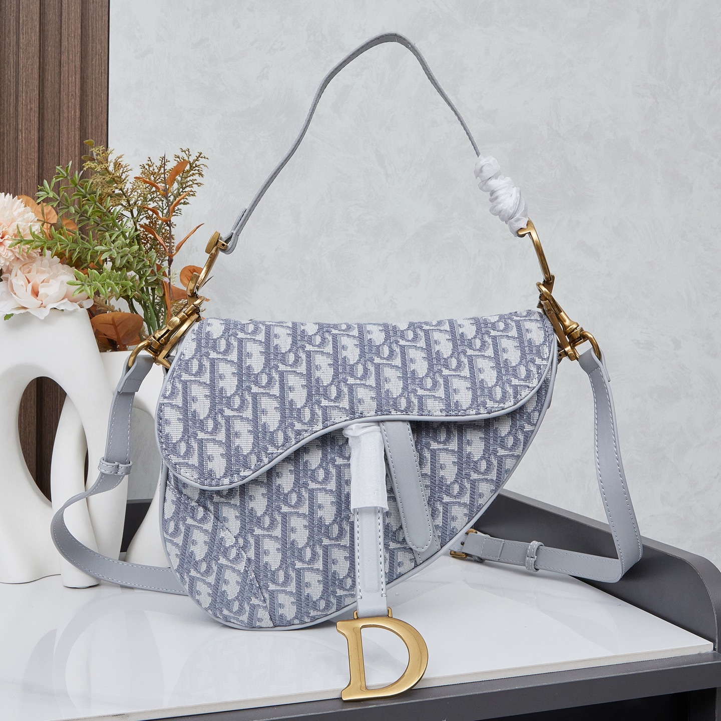 Dior Saddle Bag Medium Grey Oblique Jacquard