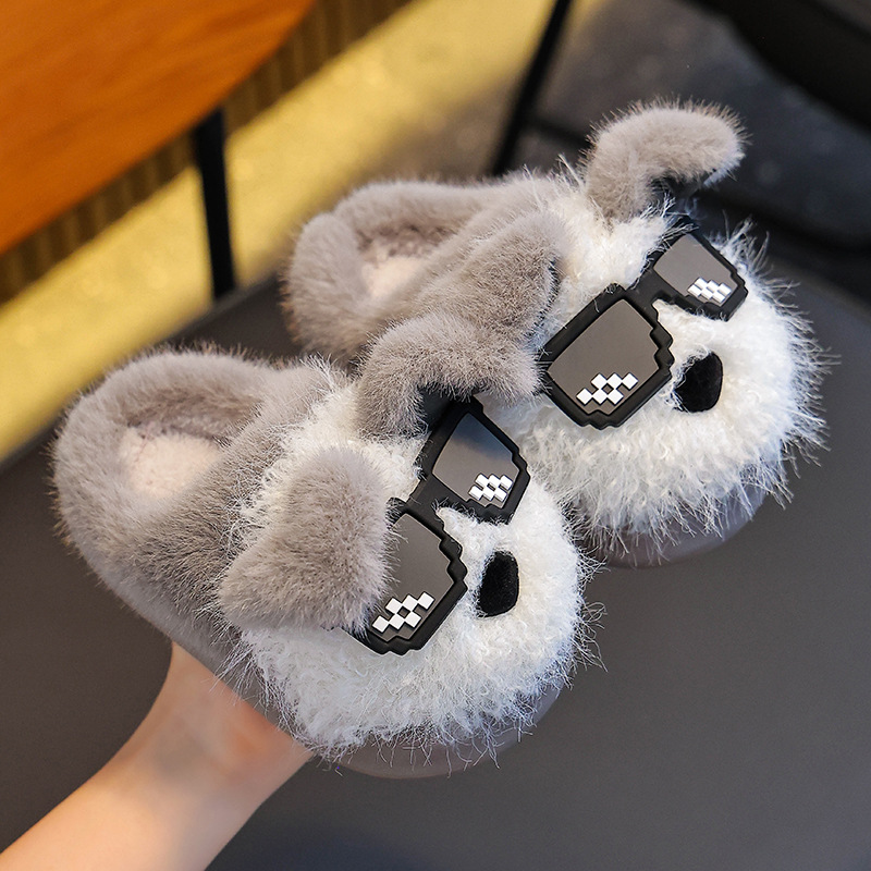 Otoño y invierno zapatillas de algodón para niños y niñas calientes y pelusa para padres e hijos, zapatos de algodón antideslizantes para cachorros