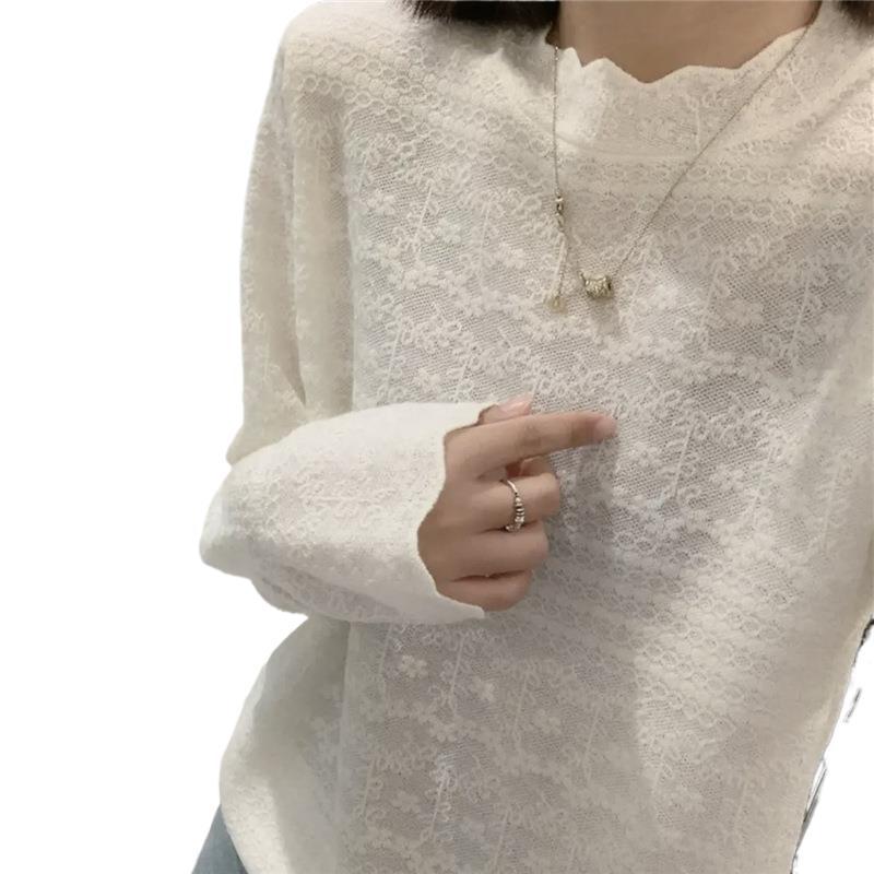 Lace base body-friendly fashionable long-sleeve, knitted sweater, high collar, western style