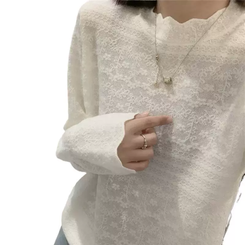 Lace base body-friendly fashionable long-sleeve, knitted sweater, high collar, western style