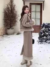 高级感小香风套装裙女冬季穿毛毛外套半身裙两件套装莫斯科晚风