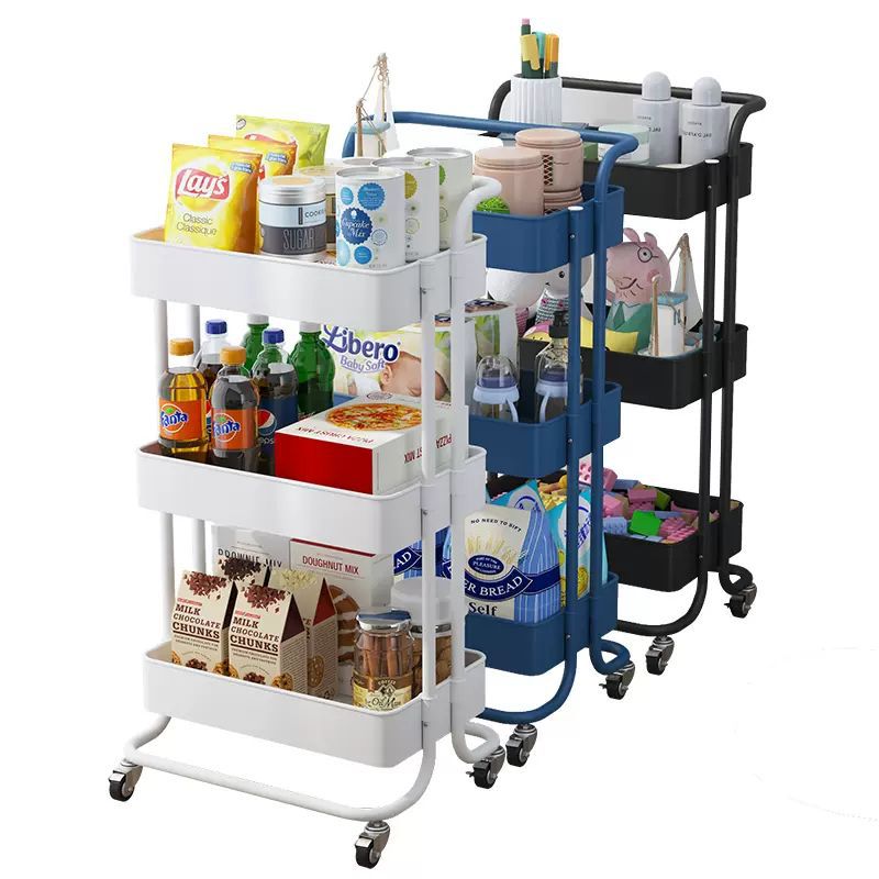 Household wheeled storage rack snack kitchen floor finishing storage rack carbon steel multi-layer trolley storage rack