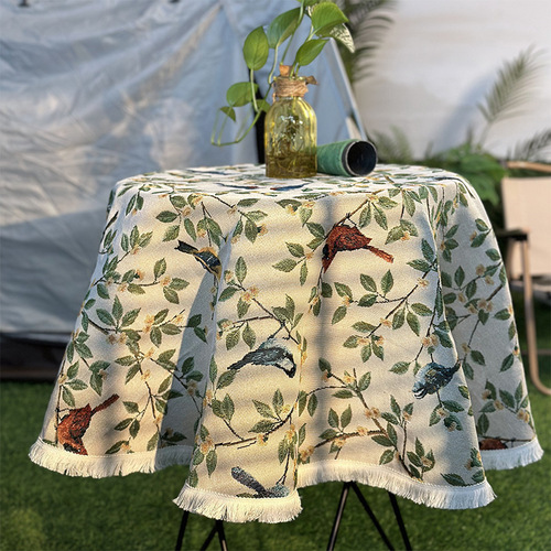 American Retro Oil Painting Style Tablecloth Cotton Linen Embroidered Tablecloth Thick Pastoral Style Floral Coffee Tablecloth Wholesale