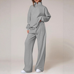 独立站女式休闲两件套2025秋冬季半拉链运动衫直筒裤运动服旅行套