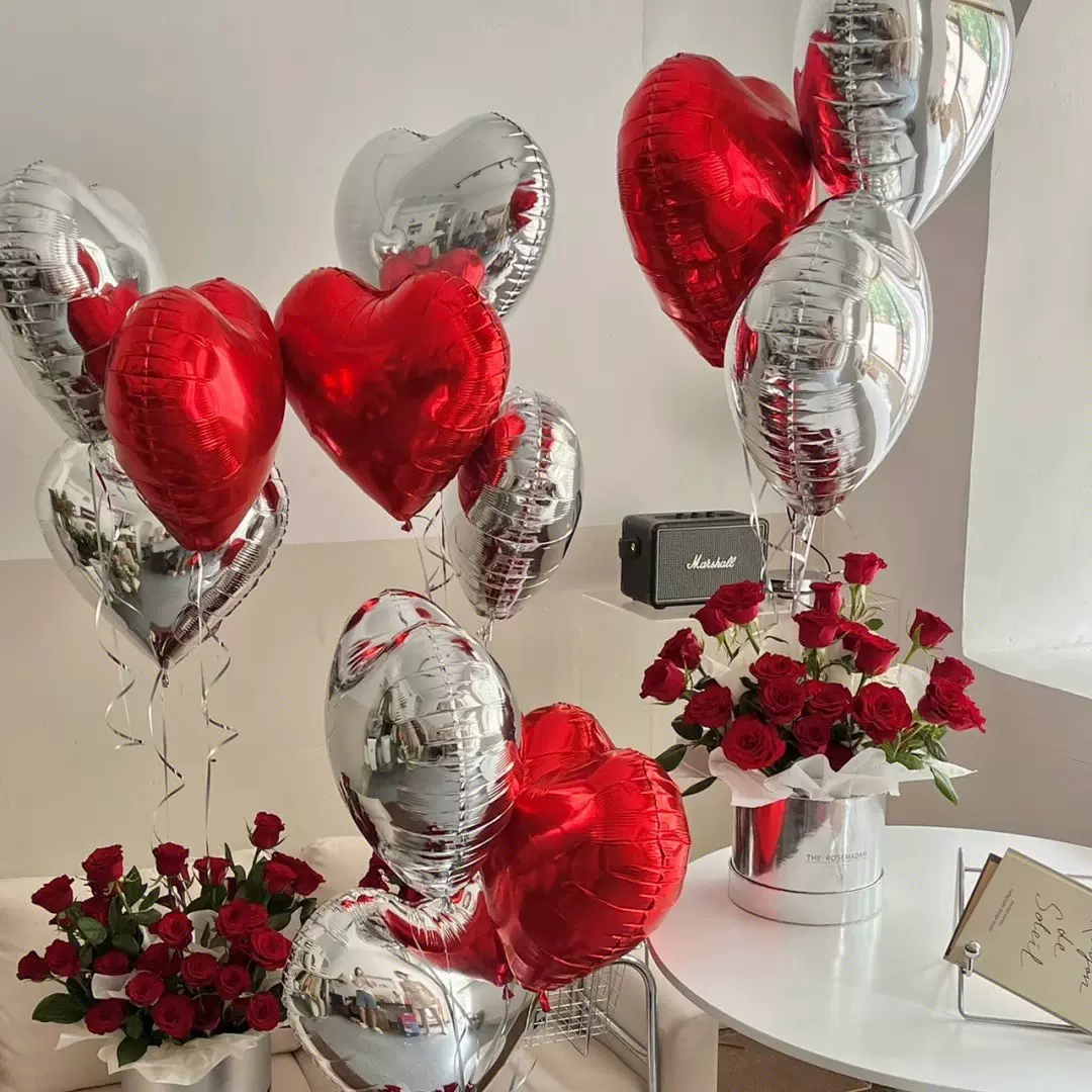 婚庆18寸爱心生日铝膜气球派对聚会结婚装饰求婚表白场地布置用品