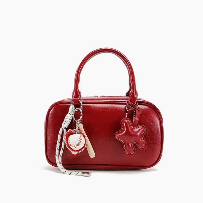 Red Bridal Wedding Bag Niche Design Bowling Bag For Women 2025 New Retro Handbag Simple Commuter Style - Thumbnail 5