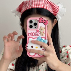 蝶ネクタイkitty猫リンゴ16携帯ケースiPhone13/14ソフトシリコンゴム15promax女12適用11