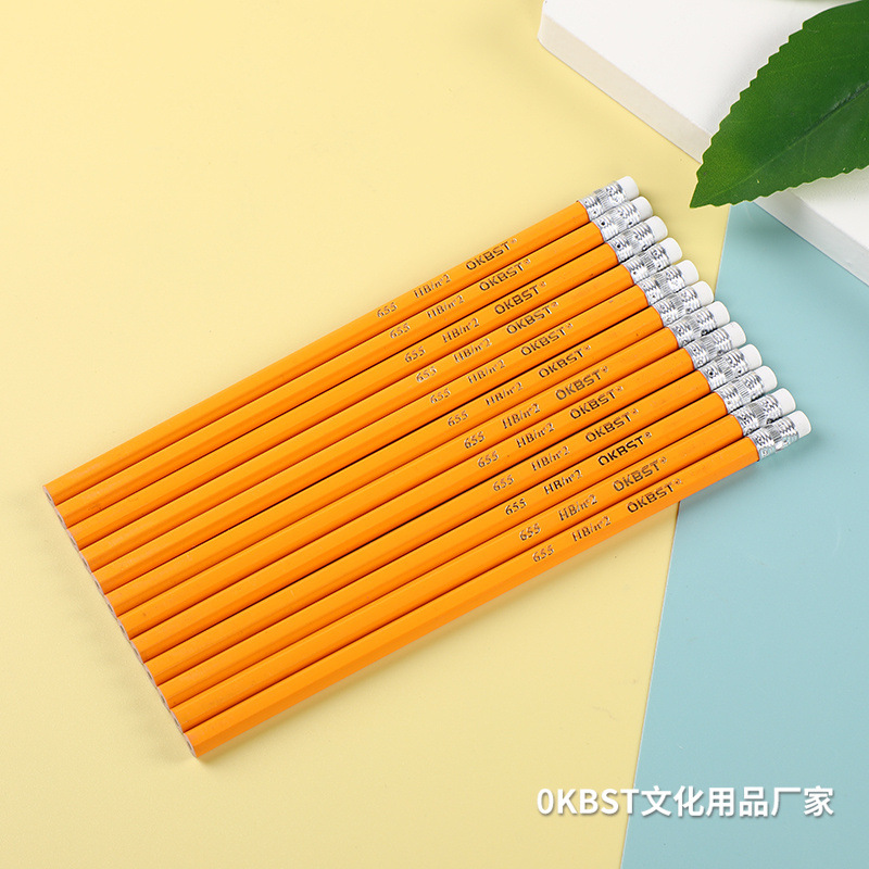 Lápiz de polo amarillo de madera de imitación, lápiz de goma para niños, estudiantes de escuela primaria, escritura, lápiz HB, papelería, suministros escolares, lote de lápices