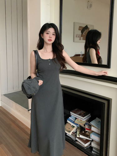 Summer French Retro Black Camisole Dress, Pure Desire Seductive Bodycon Skirt, Elegant Waist Cinching Midi Length Dress for Women