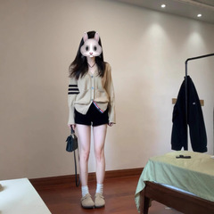 撞色V领软糯毛衣开衫女2025春秋季新款慵懒学院风针织衫外套上衣
