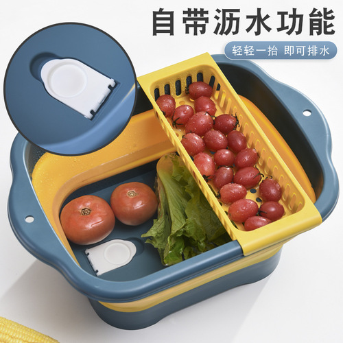 Foldable Double Layer Kitchen Sink Square Bowl Rack Vegetable Basket Fruit Basket Extendable Basket Basin Household Wholesale Drainage 