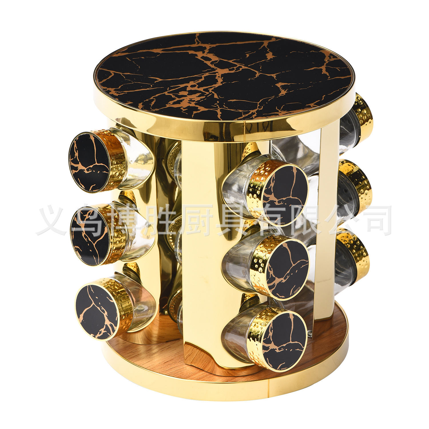 Nuevo juego de especieros giratorios para cocina con diseño de mármol blanco y negro y hoja de arce.