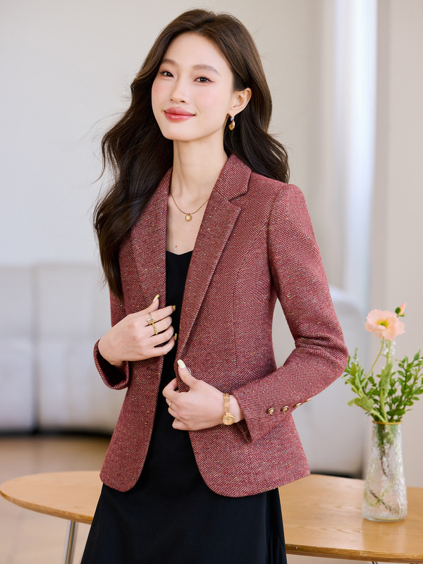 高级感毛呢西装外套女2025新款秋冬复古干练女士气质通勤西服上衣|undefined