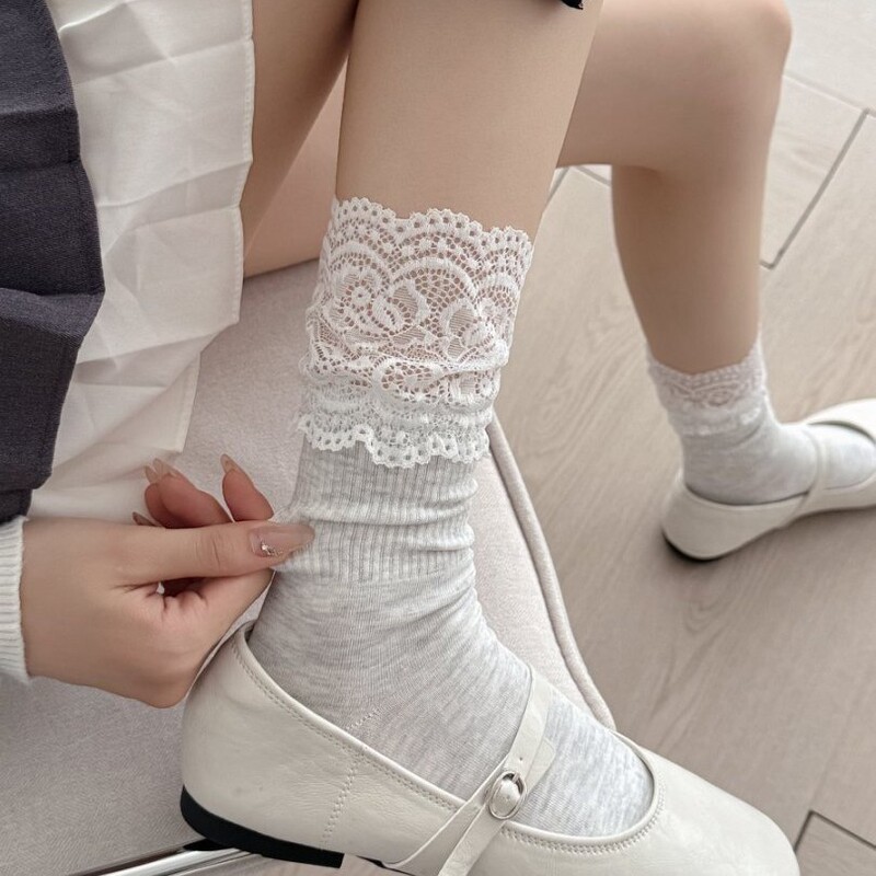 25秋冬新款袜子女中筒堆堆袜蕾丝花边袜子女 韩系ins潮休闲棉袜|undefined