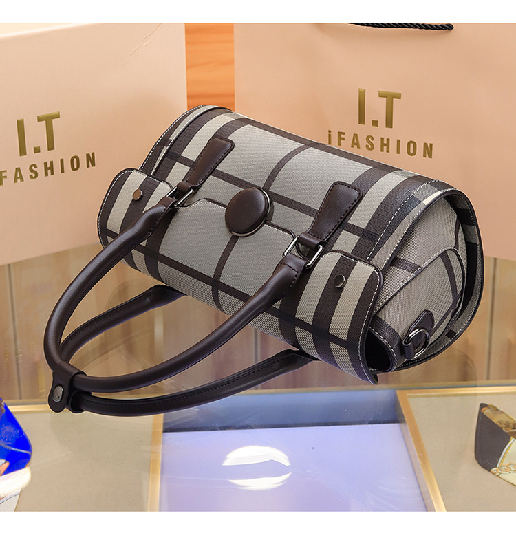 Nischendesign neue Damentasche Mode Plaid Print Handtasche Kontrastfarbe Boston Tasche Schulter Umhängetasche Großhandel_voghion.com