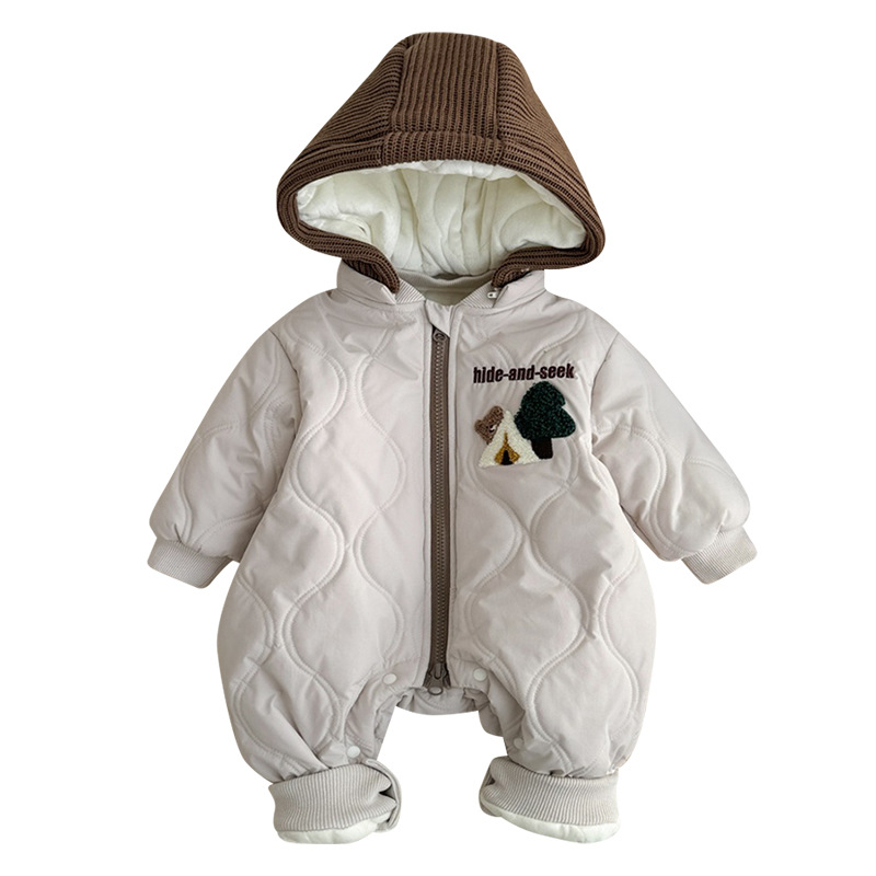Ropa de bebé Ropa de invierno más mono acolchado de terciopelo Hombre bebé con capucha gruesa chaqueta de algodón caliente