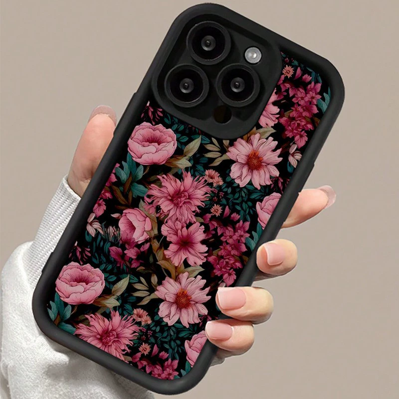 Чехол для телефона (Apple) iPhone 7–17 Pro Max, цветочный дизайн bamboo-black, тонкий защитный