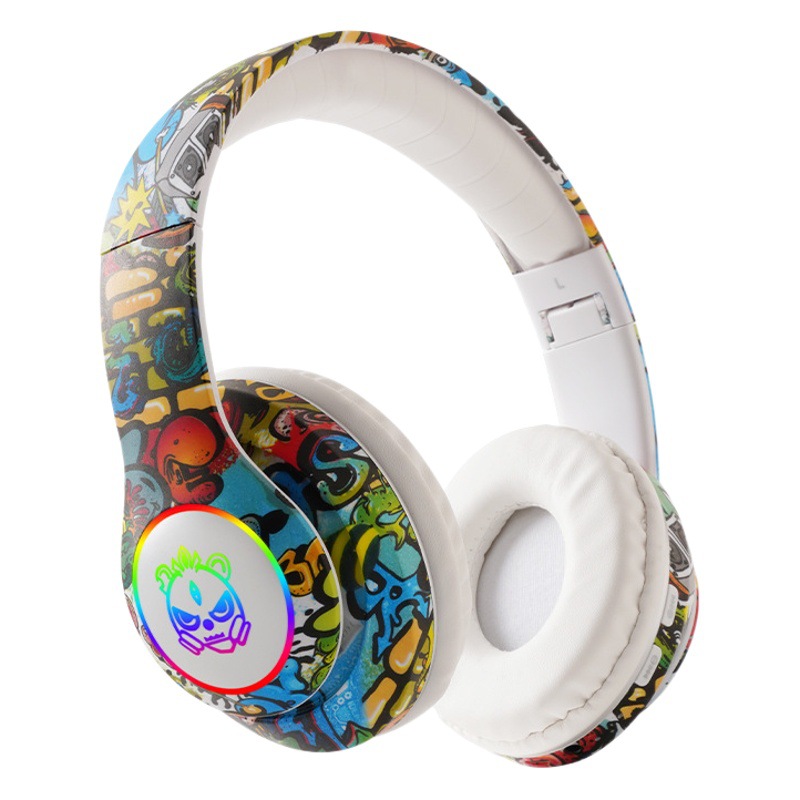 Transfronterizo nueva moda nacional graffiti auricular Bluetooth LED juego luminoso tarjeta inalámbrica auriculares Bluetooth