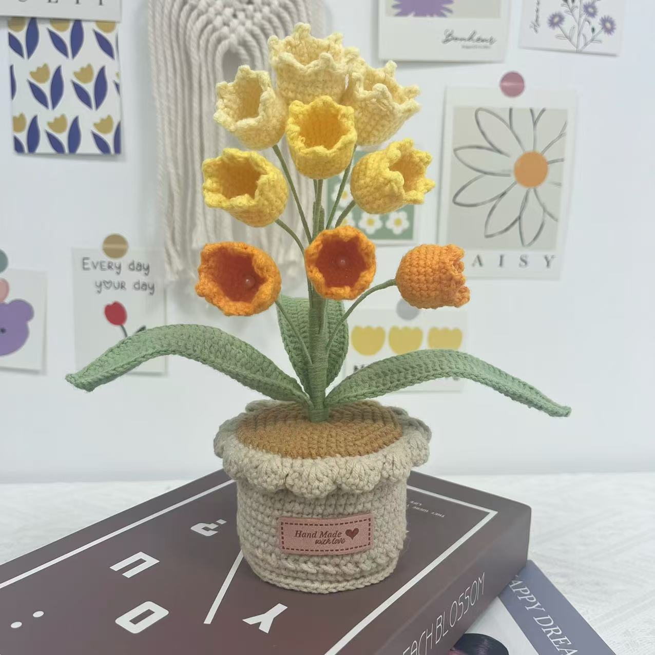 Anchido a mano flor de lana productos terminados orquídeas trenzadas maceta de punto de mesa de flores montadas en automóviles adornos de oficina maceta image 11