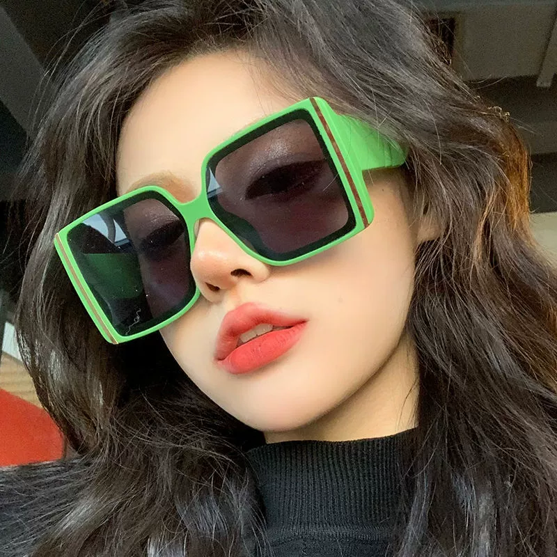 Квадратные зеленые очки в большой оправе женские солнцезащитные очки сетка красная уличная камера ins анти-ультрафиолетовое круглое лицо тонкие корейские солнцезащитные очки