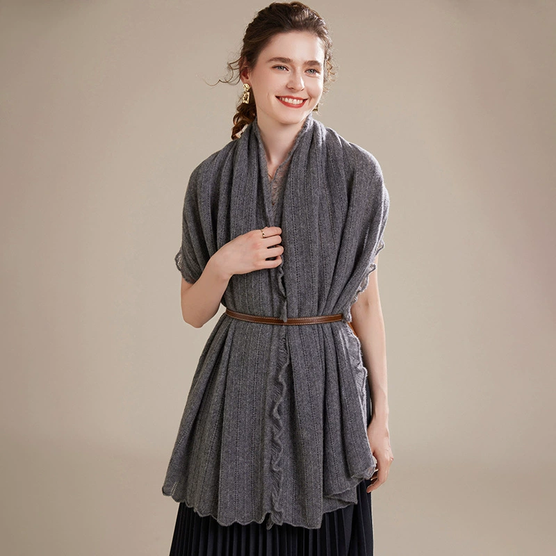 Роскоши! Мягкий клейкий 100% кашемировый вязаный шаль для женщин на улице теплый японский полый шарф с бахромой