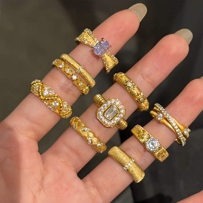 0.03µm Gold Plating Thickness Geometric 925 Sterling Silver Copper Elegant Retro Brushed Adjustable Ring Open Rings Rings