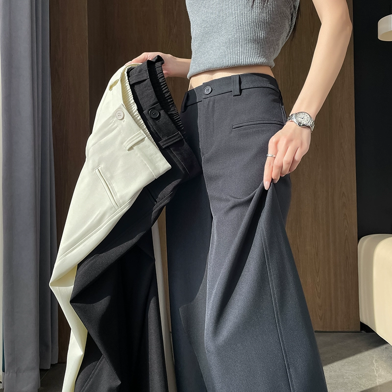Серые брюки для женщин, лето 2025, новые узкие широкие брюки с высокой талией, утягивающие драпированные повседневные брюки длиной до пола