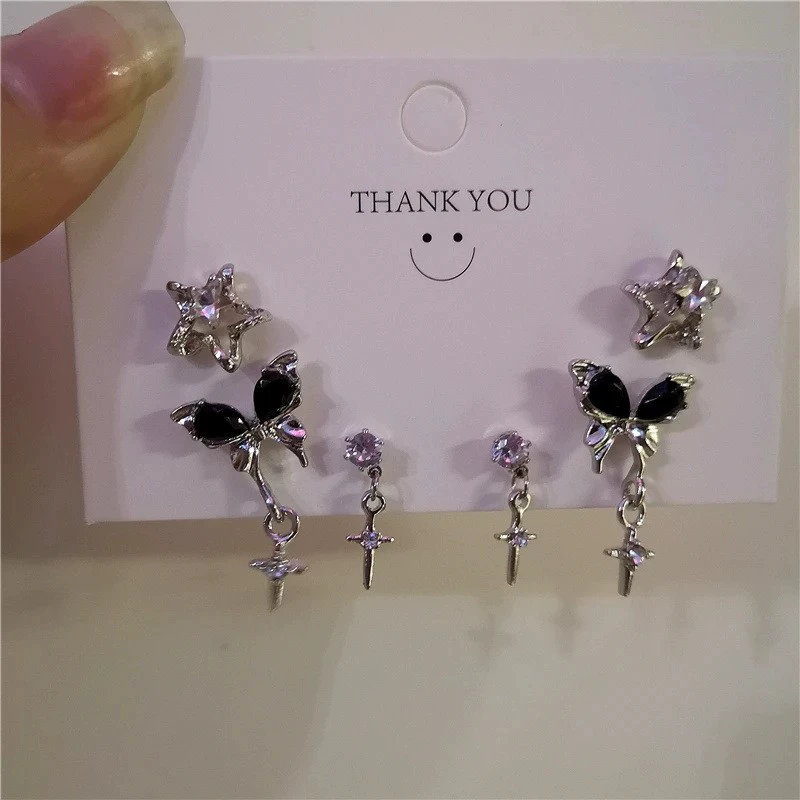 Earrings set 6-piece, European style simple elegant, metal fashion studs and dangles
