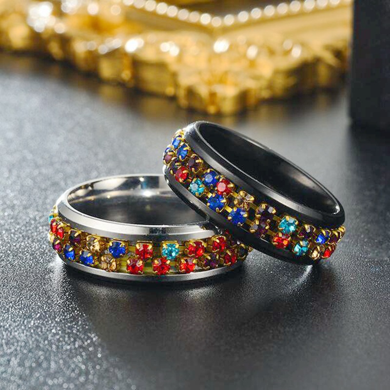 Cross-border New Product Rotatable Ring Titanium Steel Diamond Ring European And American Zircon Ring display picture 2