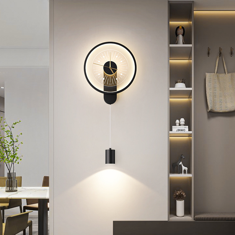 TV de fondo colina estilo reloj de decoración nuevo estilo de rejilla italiana sala de estar simple lámpara colgante creativa pared de fondo 2024