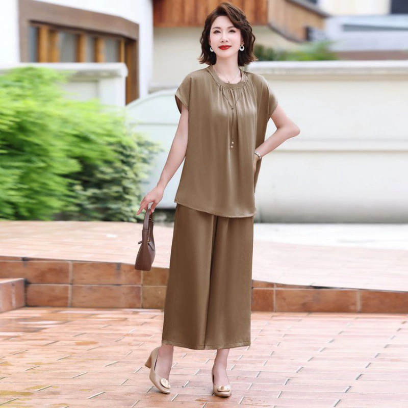 Summer clothing, short sleeve T-shirt, capacious set for elderly, with short sleeve, western style, for middle age, plus size