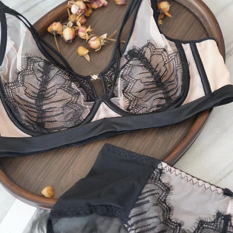 3198 entidad sexy pestañas encaje de malla de cristal taza ropa interior de las mujeres ultra-Delgado transpirable pecho grande soporte sujetador