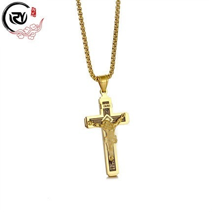 Suministro directo de fábrica vintage electrochapado Cruz joyería diseño de titanio accesorios de acero colgante europeo y americano collar de acero inoxidable