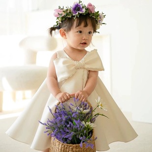 Girls Dress 2025 New Princess Dress Flower Girl One-Year-Old Baby Girl Birthday Performance Clothing Catwalk Simple Catching Week Spring