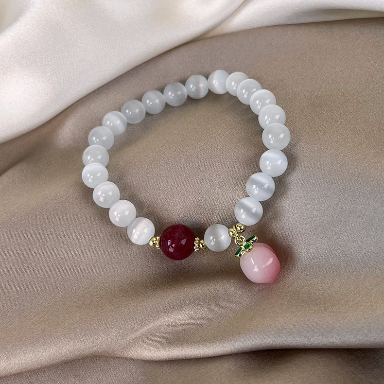 Fashion Sweet Opal Peach Shaped Pendant Crystal Bracelet Female