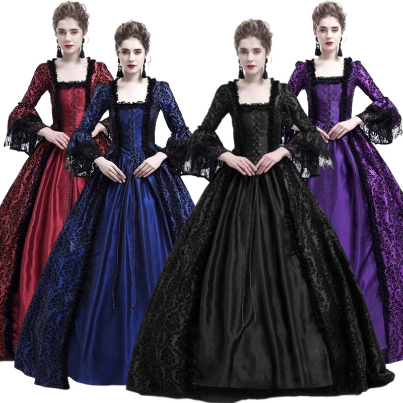 S-5xl plus size Halloween costume lace stitching vintage court queen dress Victoria maxi dress ball gown
