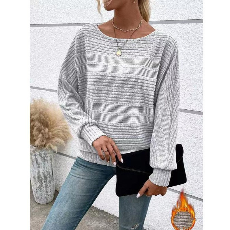 European and American Cross-Border Amazon Autumn and Winter New Style Comfortable Casual Solid Color Long-Sleeved Round Neck Patchwork Pullover Sweater for Women