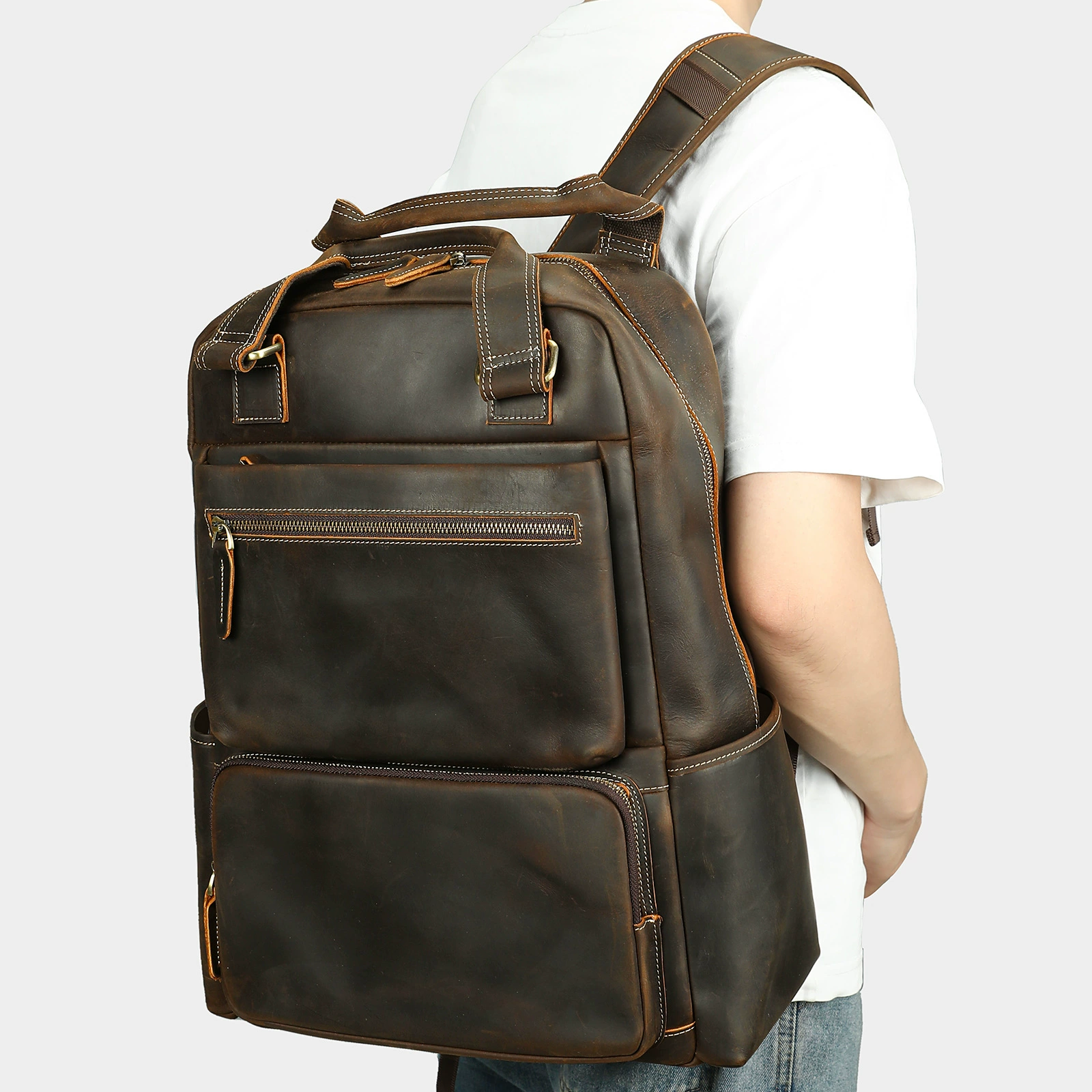 Трансграничный кожаный рюкзак большой емкости, мужская дорожная сумка, слой из воловьей кожи, натуральные товары, мужской рюкзак, школьная сумка оптом
