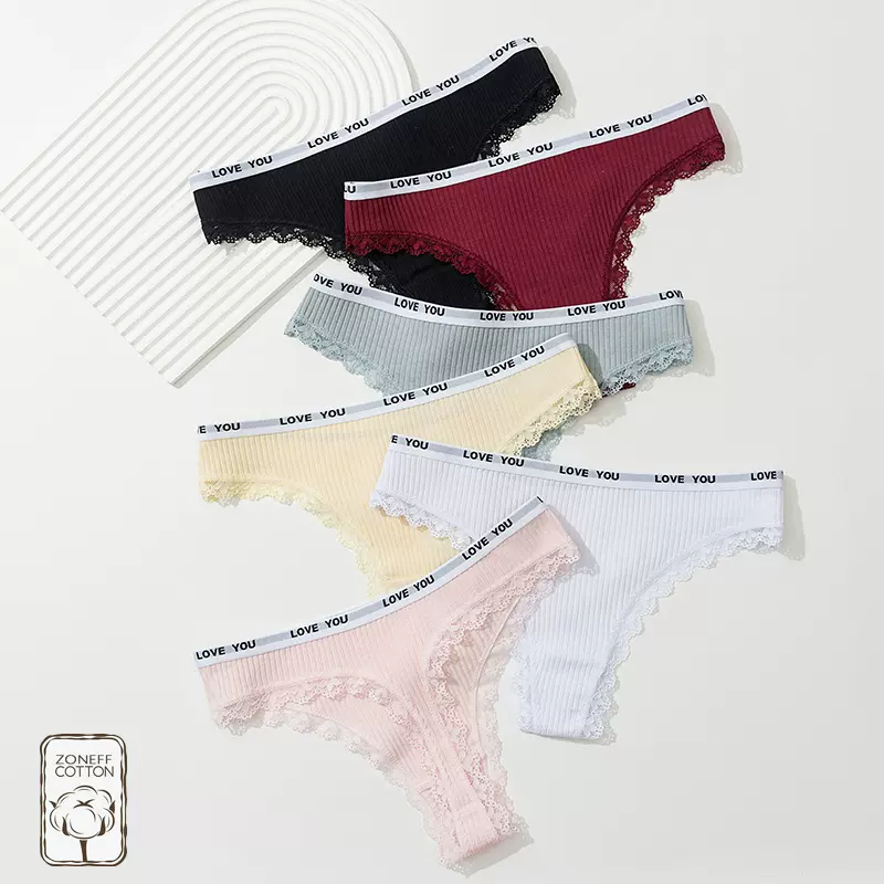 源头工厂专供女士内裤欧美螺纹内裤女花边运动火辣字母低腰丁字裤