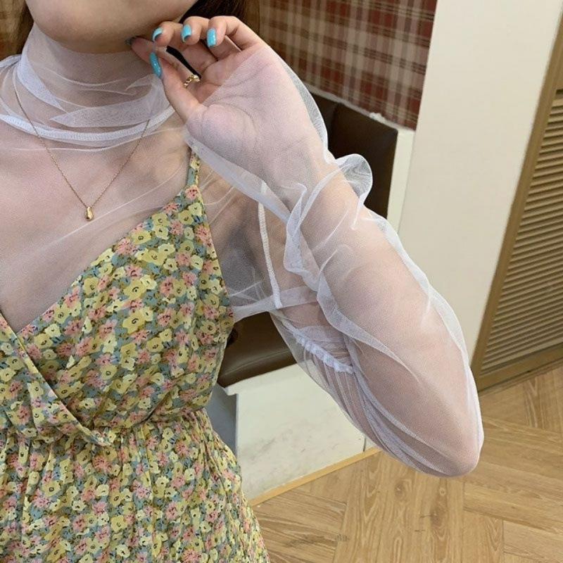 New Inner Layering Shirt, Elastic Mesh Sun Protection Top, High Collar T-Shirt, Women's Fashionable Lace, Transparent and Super Fairy New Inner Layering Shirt, Elastic Mesh Sun Protection Top, High Collar T-Shirt, Women's Fashionable Lace, Transparent and Super Fairy