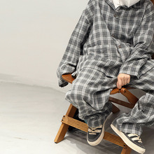 宝多童装春秋季男童棉麻长袖中大童男孩家居服两件套夏季100-170