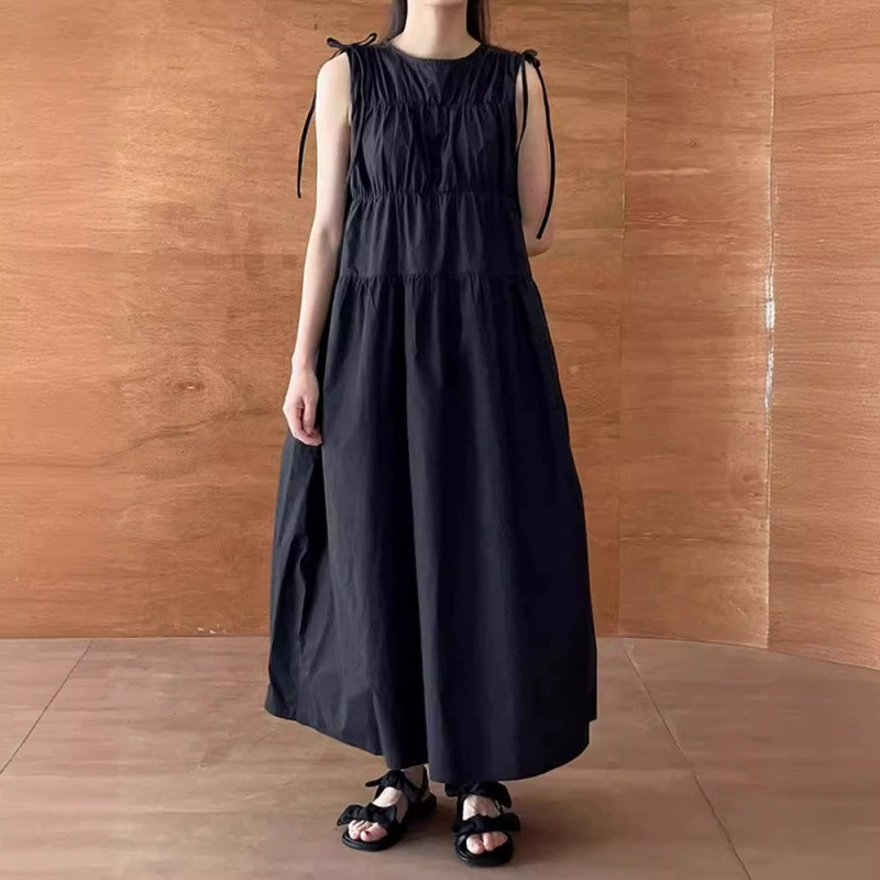 Корейский шикарный летний французский нишевый дизайн, галстук-бабочка, плиссированный жилет, свободное платье для женщин